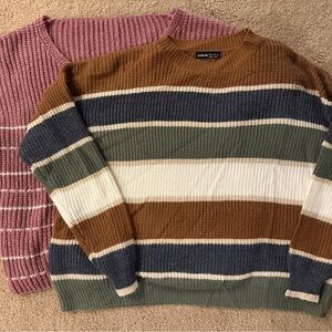 Bundle of 2 Womens Striped Sweaters, V-neck, crewneck, SHEIN Sizes Sm & Md